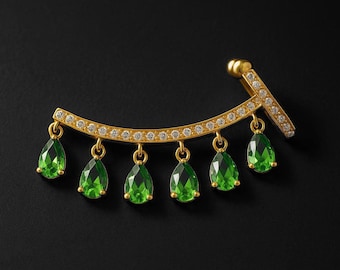 Gold Plated Ear Cuff Ear Crawler with Green CZ Stylish Cartilage Wrap Helix Hoop Jewelry Faux Piercing Jacket No Piercing Needed