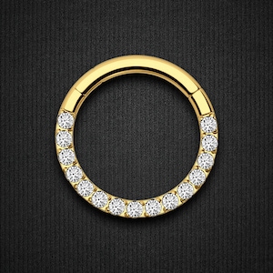 Titanium Clicker Ring in Classic Style with Clear CZ Septum Hoop Nose Ring Daith Jewelry Piercing Earring Body Accessory Gold