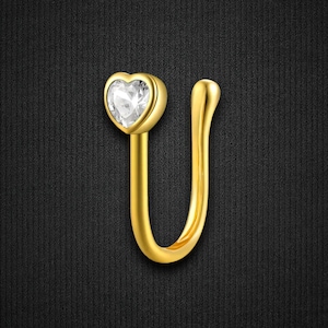 Sterling Silver Nose Cuff with Heart Fake Septum Ring Non Piercing Nose Hugger Nose Decoration Faux Nose Jewelry Accessory Gold Plated