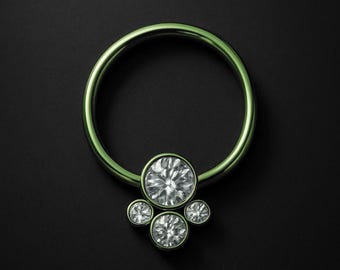 Titanium Captive Bead Ring with Four Zirconia Set Nose Piercing Daith CBR BCR Hoop Septum Earring Piercing Jewelry Glow Green