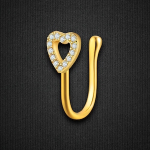 Gold Plated Nose Cuff with Heart Faux Nose Hugger Temporary Nose Ring No Piercing Jewelry Fake Nose Accessory