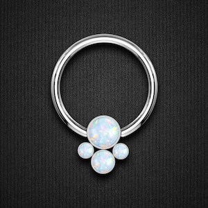 Titanium Captive Bead Ring with Four White Opal Set Perfect for Septum Nose Daith or Ear Piercing Stylish Hoop and CBR BCR Jewelry Silver