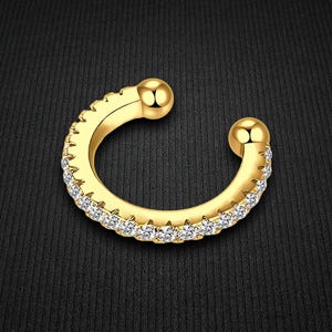 Gold Plated Ear Cuff in Classic Style with Zirconia Stylish No Piercing Clip Conch Jacket Faux Hoop Fake Wrap for Piercing Enthusiasts