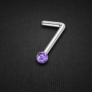 Surgical Steel L-Shaped Nose Ring Stud with Purple Zirconia Nose Screw Tiny Nose Piercing Nose Hugger Jewelry