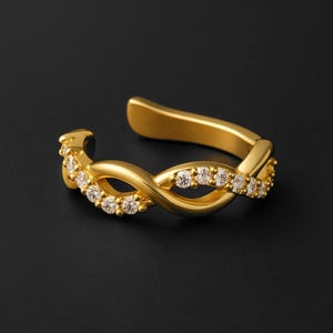 Gold Plated Ear Cuff in Modern Style with Zirconia Ear Clip Cartilage Hoop Dainty Minimalist Wrap Non Pierced Jewelry