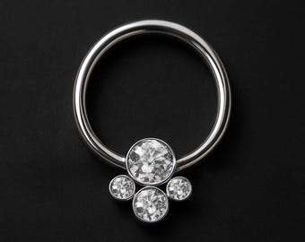Titanium Captive Bead Ring with Four Zirconia Set Daith Septum Nose Hoop Piercing Jewelry Nose CBR BCR Hoop Earring Circular Ring Silver