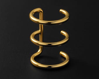 Surgical Steel Ear Cuff with Triple Hoops Dainty Helix Jewelry Wrap Non Pierced Clip Faux Conch Hoop Perfect for Ear Piercing Styles Gold