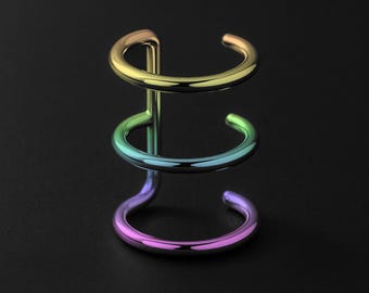 Surgical Steel Ear Cuff with Triple Hoops Minimalist No Piercing Wrap Cartilage Jacket Clip-On Stylish Piercing Jewelry Accessory Rainbow