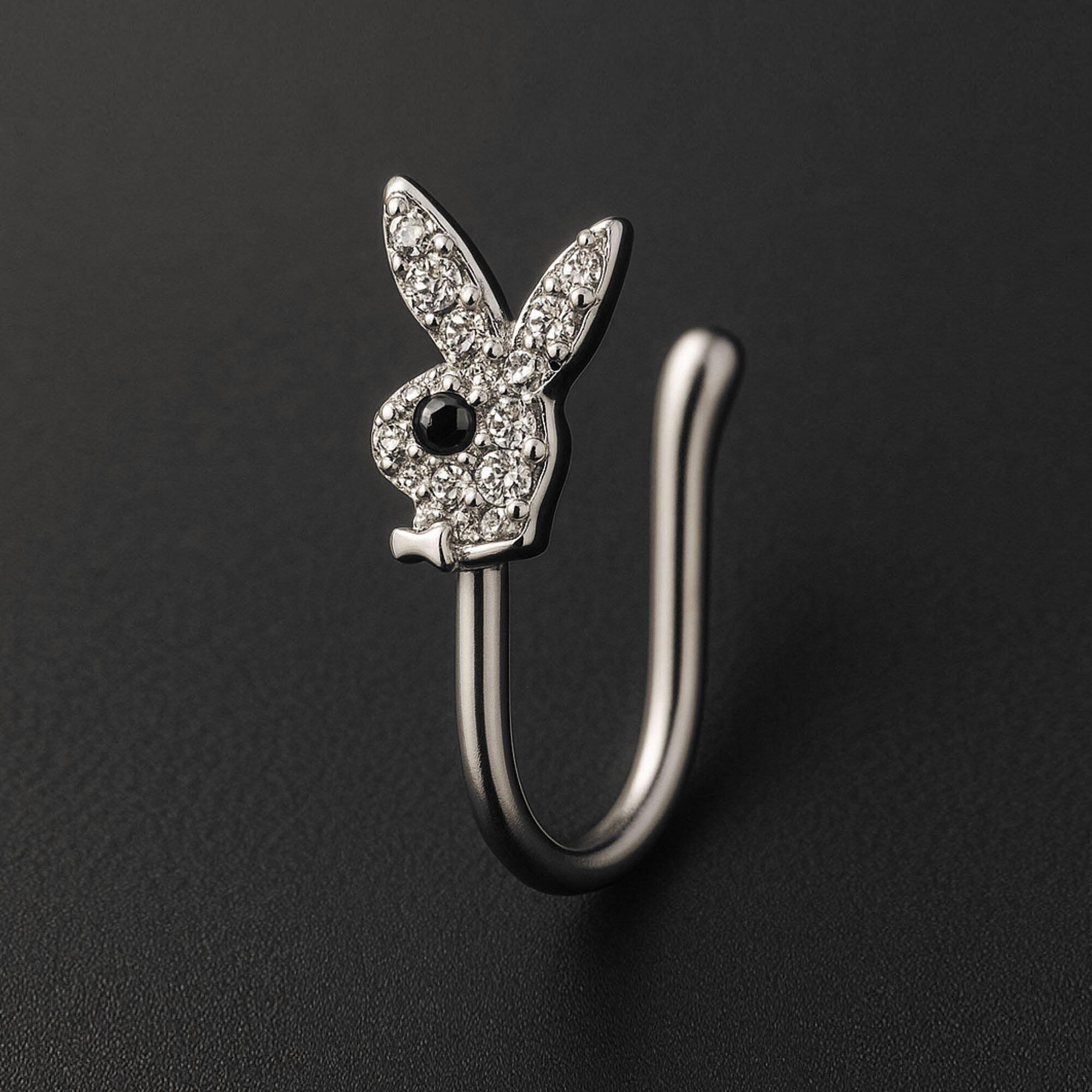 Piercing Nombril Playboy - Motif Lapin Avec Diamant Violet, Acier Inoxydable Argenté, Neuf Avec étiquettes, Référence 13