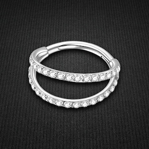 Titanium Clicker Ring in Double Hoops Style and Zirconia Ear Clicker Helix Piercing Cartilage Huggie Tragus Hoop Jewelry for Earlobe