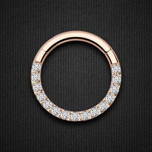 Titanium Clicker Ring in Classic Style with Clear CZ Classic Daith Earring Septum Hoop Nose Piercing Jewelry Clicker Accessory Rose Gold