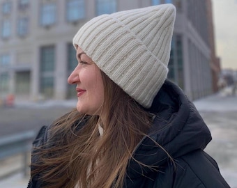 Beanie Hat — Merino Wool & Cashmere Blend. Handcrafted