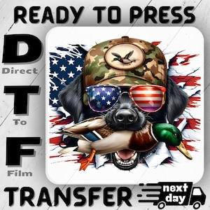 Hunting Dog DTF Transfer, Duck Hunter with Camo Hat Design, Duck Hunting Dog Ready to Press, DIY Hunter Apparel, Perfect Gift for Hunters
