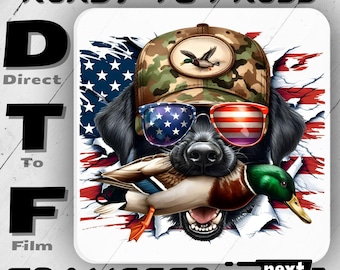 Hunting Dog DTF Transfer, Duck Hunter with Camo Hat Design, Duck Hunting Dog Ready to Press, DIY Hunter Apparel, Perfect Gift for Hunters