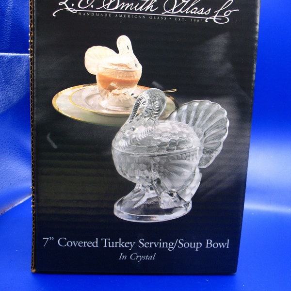 Vintage L.E. Smith USA Turkey Clear Glass Covered Candy Dish Bowl in Box