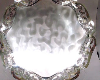 Vintage Mid Century WMF Ikora Silver Plate Ball Foot Bowl with Scalloped Pierced Edge GERMANY Dish 9.5" with Original Sticker