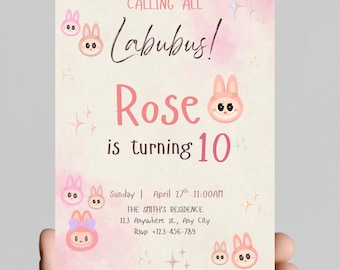 Labubu Birthday Invitation, Labubu Editable Template, Labubu Birthday Party, Labubu Canva Invitation, Printable Instant Download