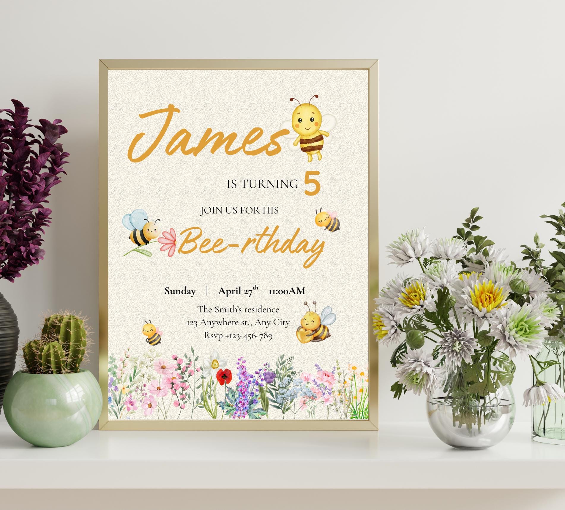 Bumble Bee Birthday Invite Editable Canva Template Printable Bee Party Invitation for Kids Printable Kids Birthday Card Digital Download
