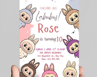 Labubu Birthday Party Invitation, Labubu Birthday Party, Invitation Template, Printable Invite, Canva Editable Template, Instant Download