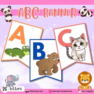 Animal Alphabet Banner: A-Z Printable Letters, Nursery & Classroom Decor (PDF Download