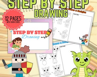 Step by Step Drawing Worksheets for Kids 12 Pages Printable Art Activity
