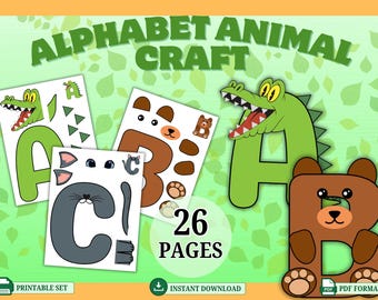 Manualidad imprimible con animales del alfabeto: Actividad de aprendizaje del abecedario (Descarga digital en PDF)