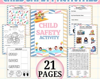 Child Safety Activities Printable Pack: 21 Page Kids Safety Worksheets and Games PDF