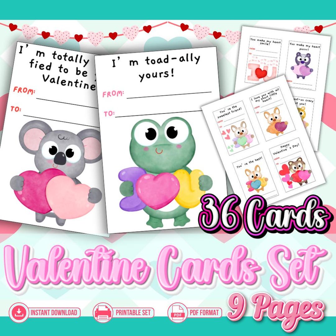 Animal Valentine Cards for Kids, Classroom Exchange (PDF Download) - Etsy