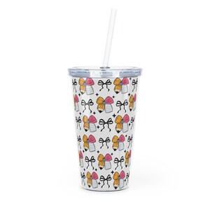 Pencil and Eraser Bow Plastic Tumbler with Straw, School Supplies Cup, Cute Bow Design, Reusable Beverage Holder,Teacher