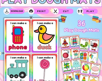 Play Dough Mats Printable Preschool Fine Motor Skills Learning Activity PDF (36 Mats)