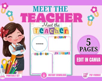 Meet the Teacher Template Printable | Editable Back to School Introduction Page Canva PDF Instant Download