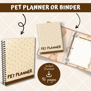 Pet Planner Printable: Vet Records, Care Trackers (PDF Download, 96 Pages)