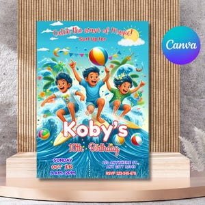 Surf Birthday Theme  Beach Party Instant Download  Personalized Surfboard  Ocean Wave Design  Beach Party  Beach Wave Digital Download