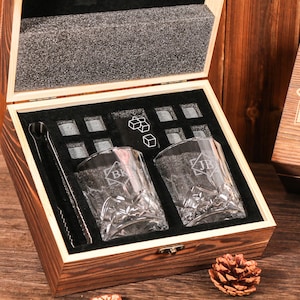 Personalized Whiskey Glass Set with Wooden Box, Groomsmen Gift, Groomsman Proposal, Boyfriend Gift, Gifts for Men,Housewarming Gift