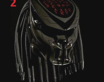 Navy Black Gray Custom Predator Motorcycle Helmet Safety Shell Hand painted