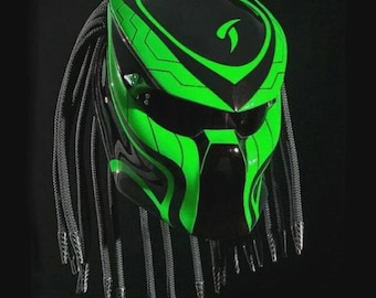 Capacete Predator Verde Fogo - Motocicleta com Certificação DOT ECE - Arte em Aerografia