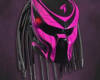 Predator Helm Fire Pink - DOT ECE Zertifiziertes Motorrad - Airbrush Art