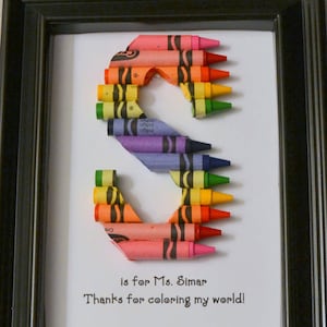 FAST SHIPPING 5 x 7 Framed Teacher Gift Personalized Crayon Letter Double Rainbow image 1