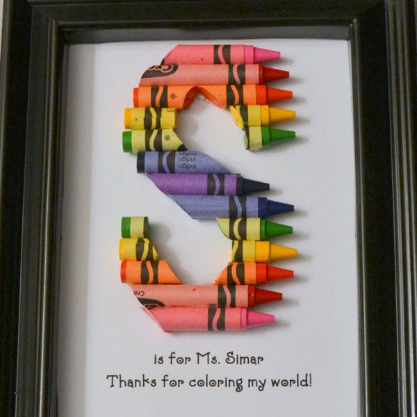 FAST SHIPPING! 5 x 7 Framed Teacher Gift - Personalized Crayon Letter - Double Rainbow