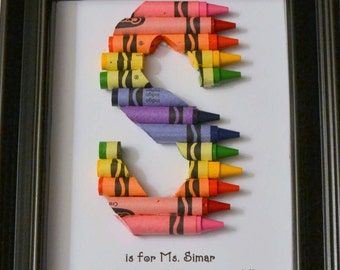 FAST SHIPPING! 5 x 7 Framed Teacher Gift - Personalized Crayon Letter - Double Rainbow