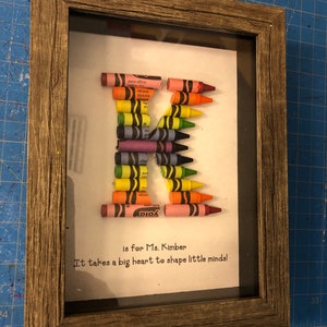 FAST SHIPPING 5 x 7 Framed Teacher Gift Personalized Crayon Letter Double Rainbow image 4