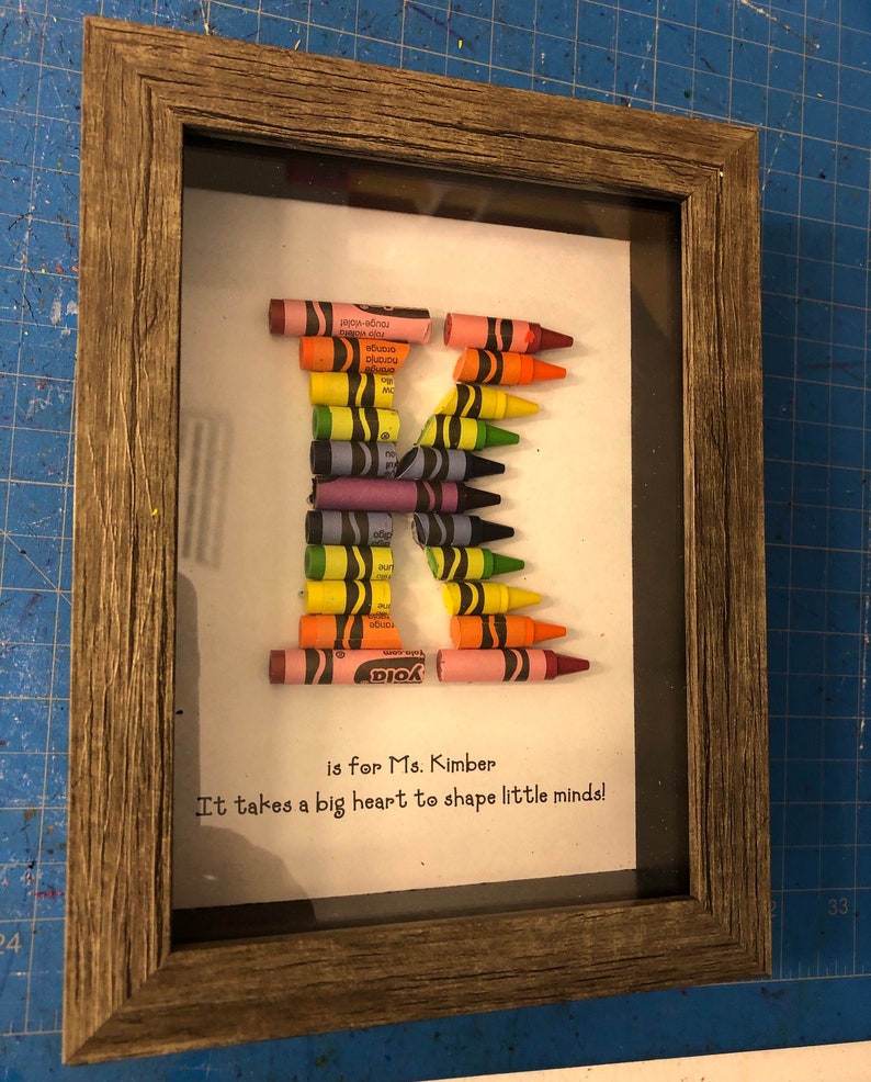 FAST SHIPPING 5 x 7 Framed Teacher Gift Personalized Crayon Letter Double Rainbow image 4