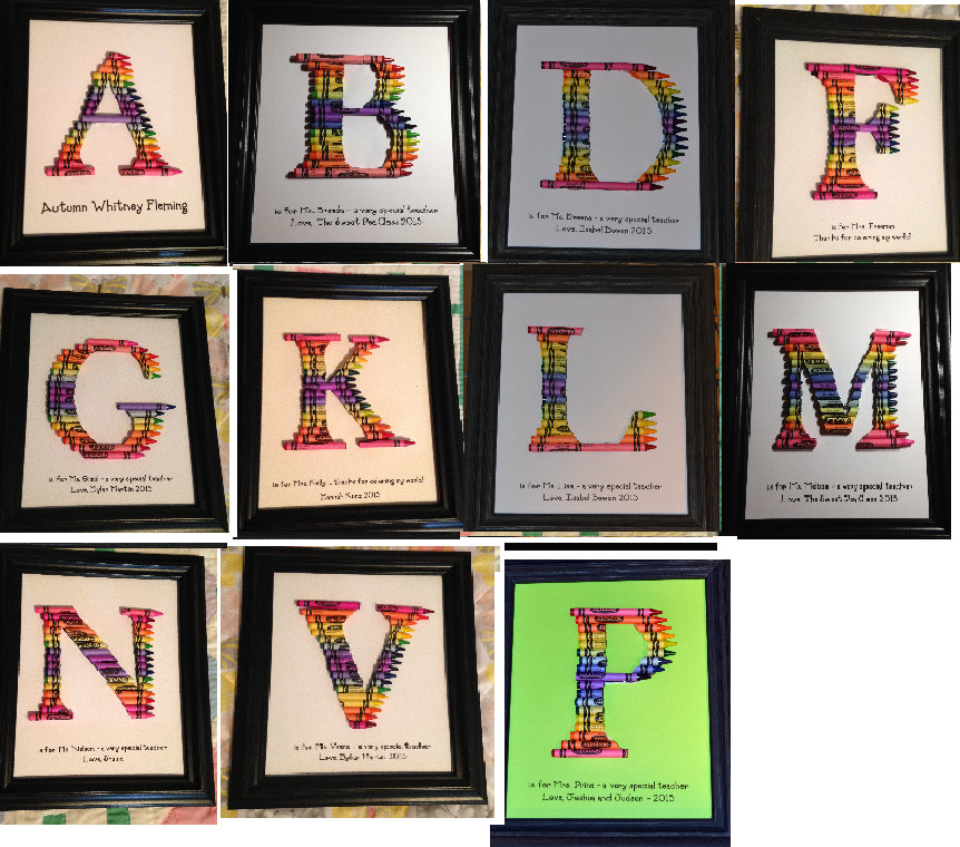 FAST SHIPPING!!! Framed 8 by 10 - Double Rainbow Crayon Letter - Personalized Teacher Gift