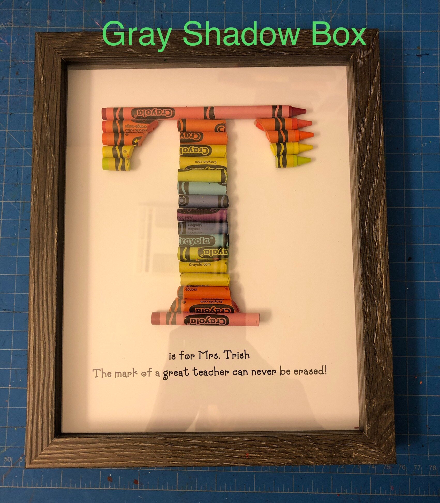 FAST SHIPPING!!! Framed 8 by 10 - Double Rainbow Crayon Letter - Personalized Teacher Gift