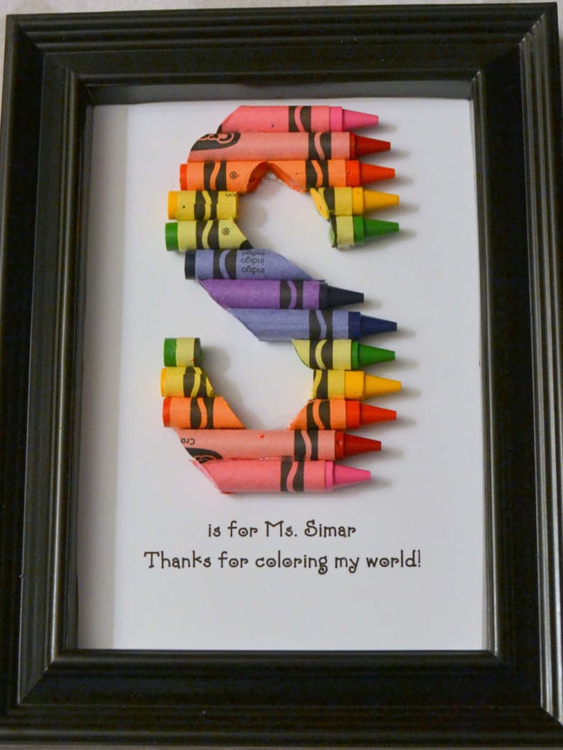 FAST SHIPPING 5 x 7 Framed Teacher Gift Personalized Crayon Letter Double Rainbow image 1