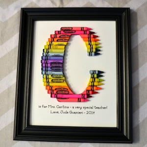 FAST SHIPPING!!! Framed 8 by 10 - Double Rainbow Crayon Letter - Personalized Teacher Gift