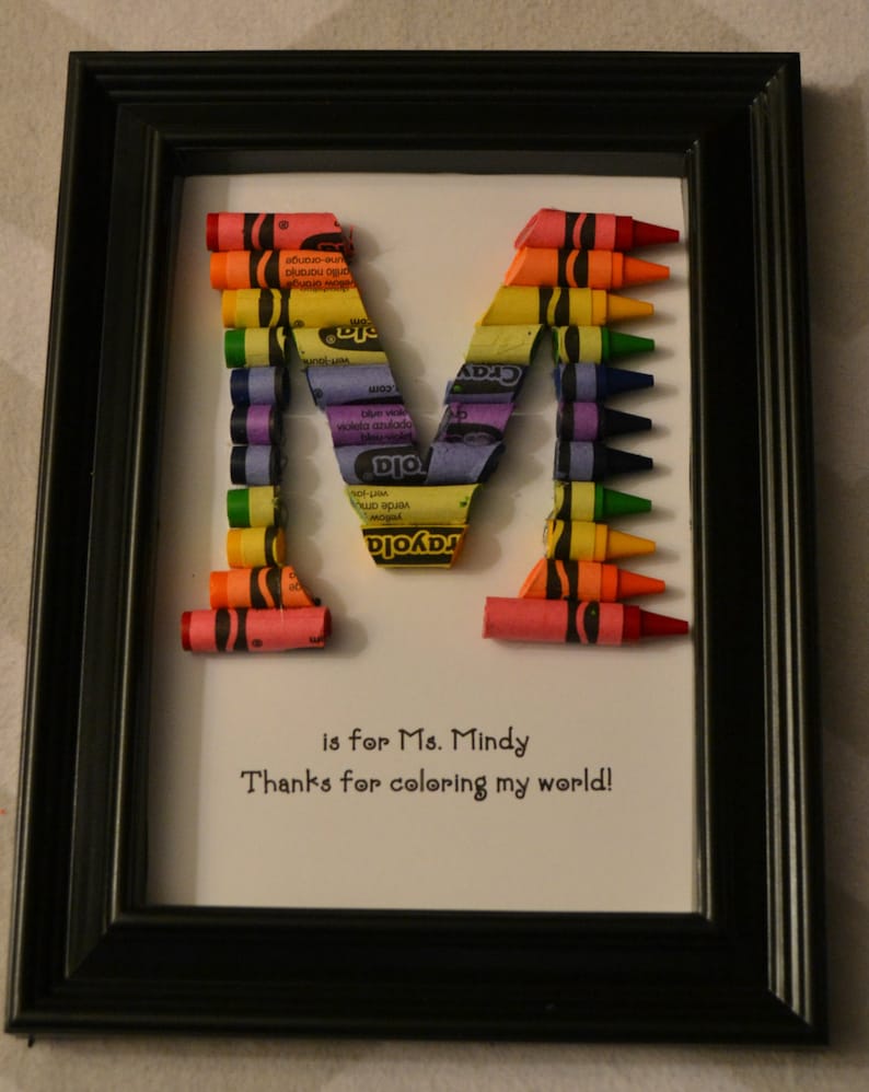 FAST SHIPPING 5 x 7 Framed Teacher Gift Personalized Crayon Letter Double Rainbow image 6
