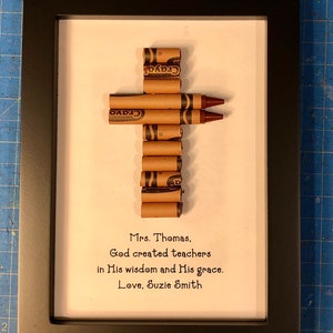 FAST SHIPPING! Framed  5 by 7 - Sunday School Teacher Appreciation Gift - Personalized - Brown Cross