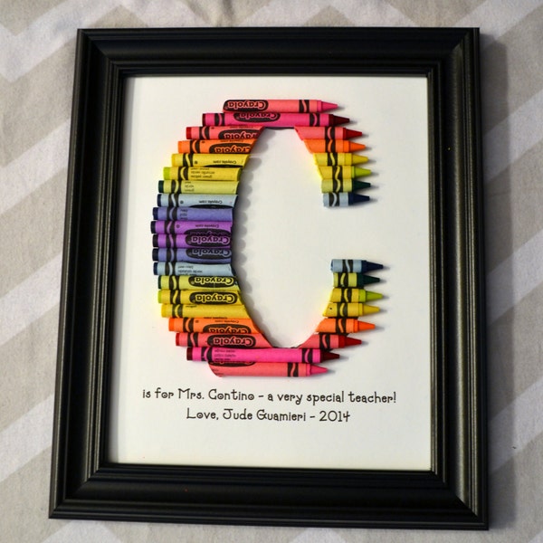 FAST SHIPPING!!! Framed 8 by 10 - Double Rainbow Crayon Letter - Personalized Teacher Gift