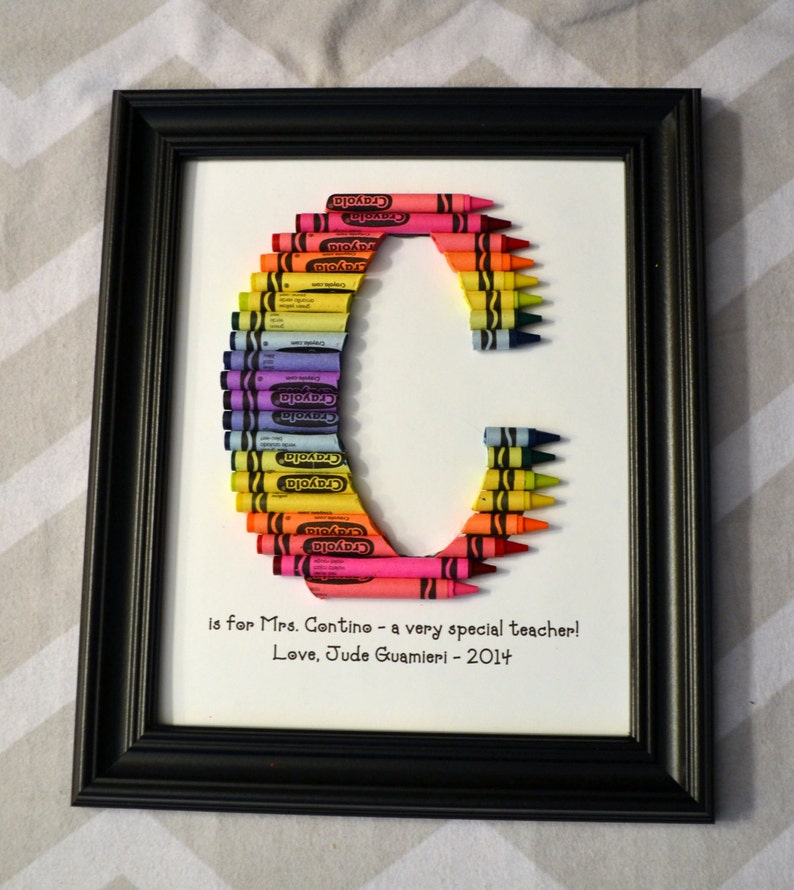 FAST SHIPPING Framed 8 by 10 Double Rainbow Crayon Letter Personalized Teacher Gift image 1